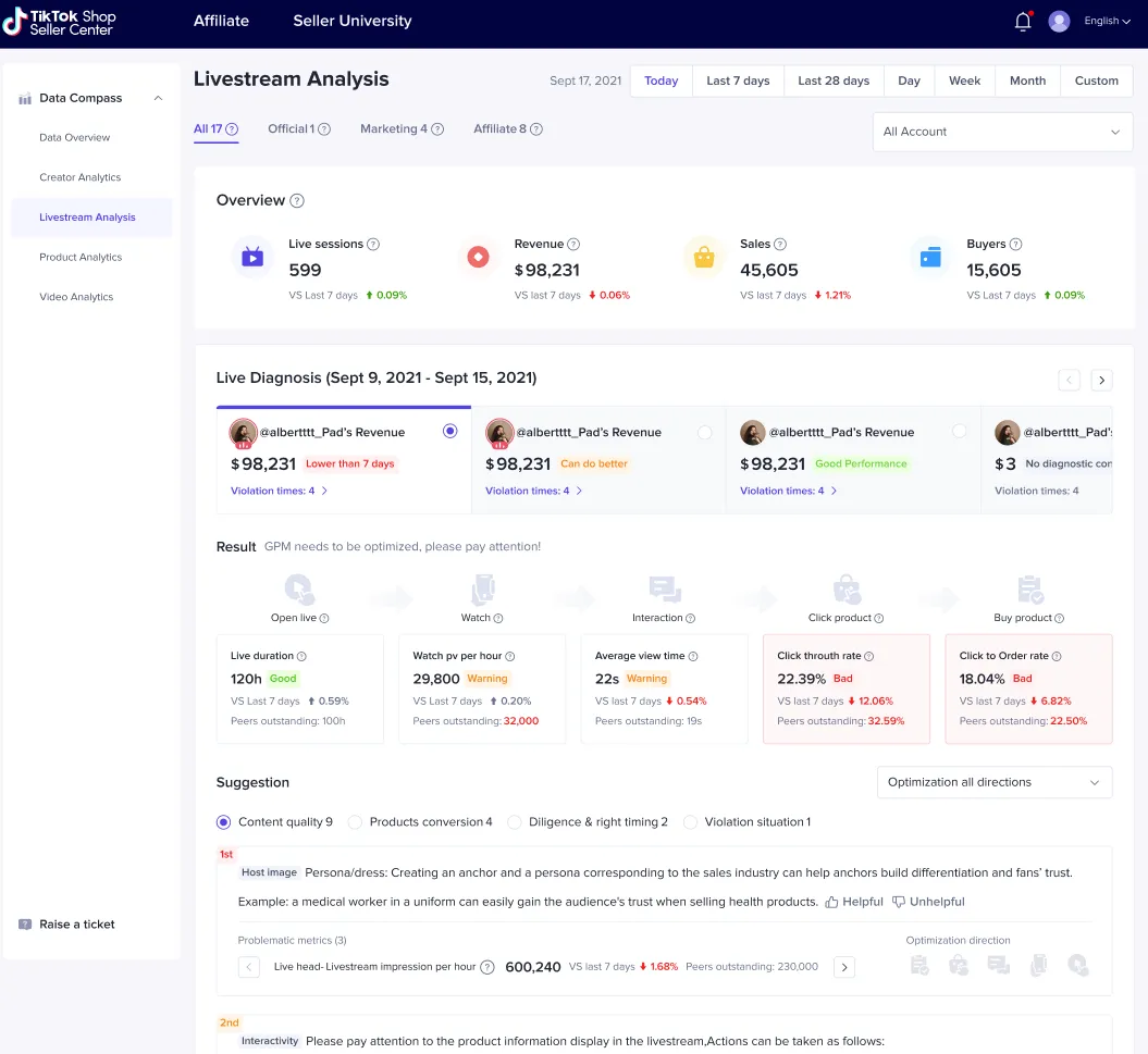 如何使用直播诊断进行账号表现复盘？