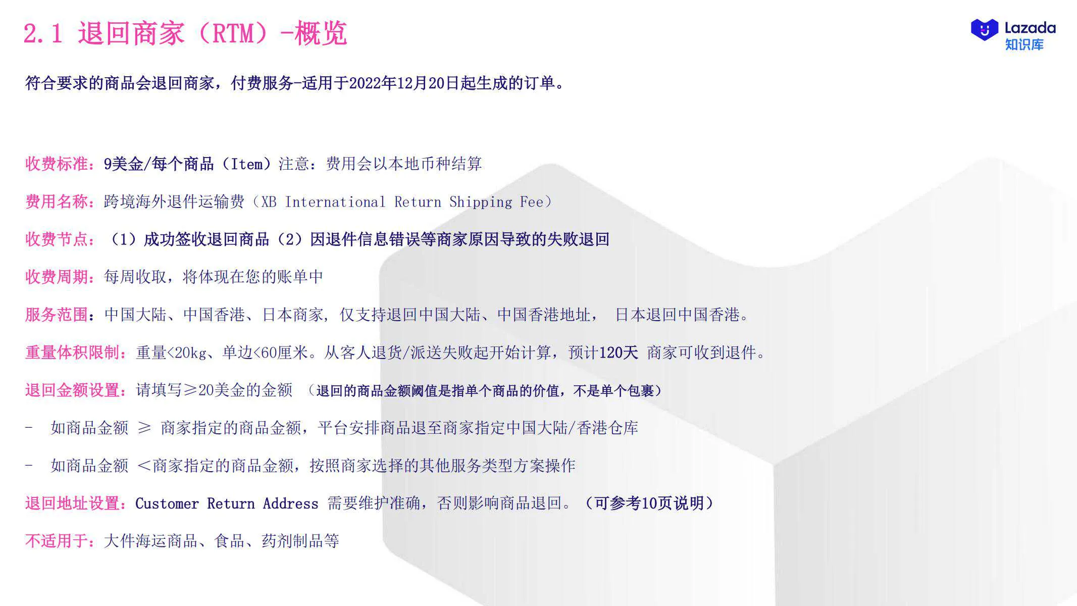 【Lazada知识大纲更新】退货增值服务
