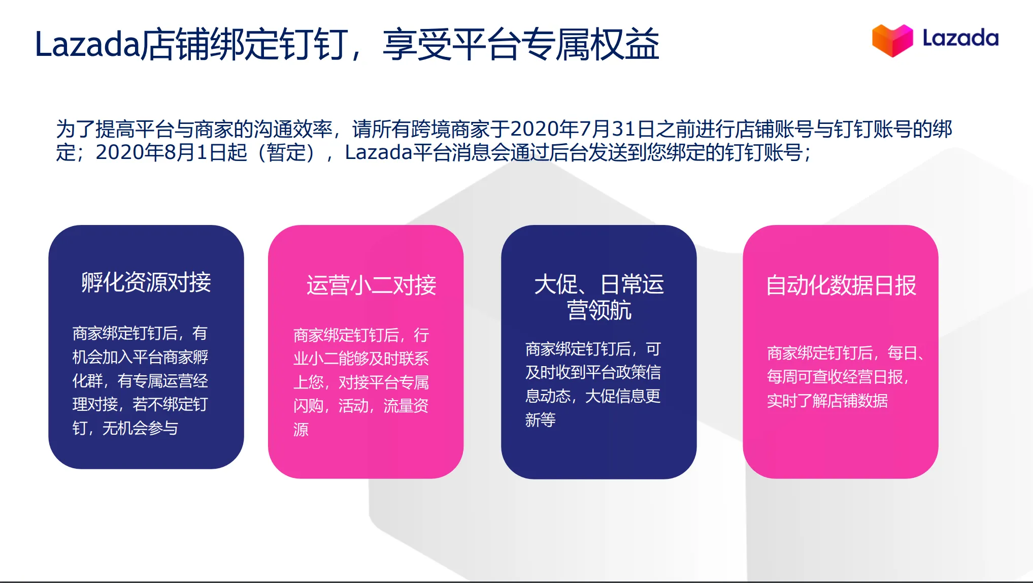 【Lazada知识大纲更新】钉钉账号绑定Lazada店铺操作指南